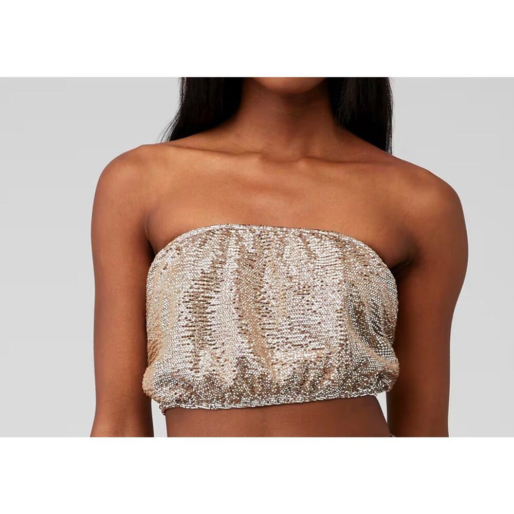 Show Me Your Mumu Micro Tube Top Champagne Silver Confetti S, NWT